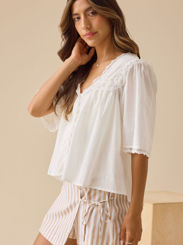 Regan Lace Trim Babydoll Top Detail 4 - TULLABEE