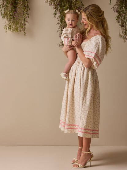 Ella Velvet Trim Floral Mama Dress - TULLABEE