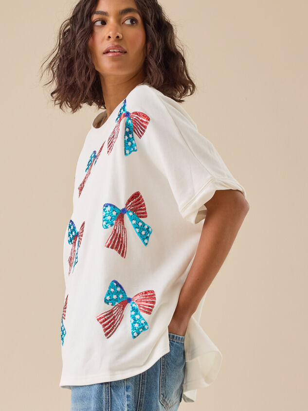 Sequin USA Bow Oversize Tee Detail 4 - TULLABEE
