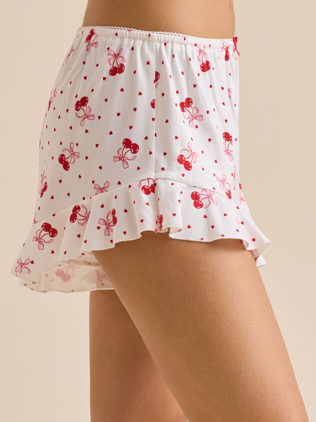 Cherry Bow Lounge Shorts Detail 3 - TULLABEE