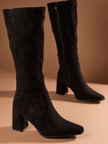 Catherine Tall Suede Stretch Boots - TULLABEE