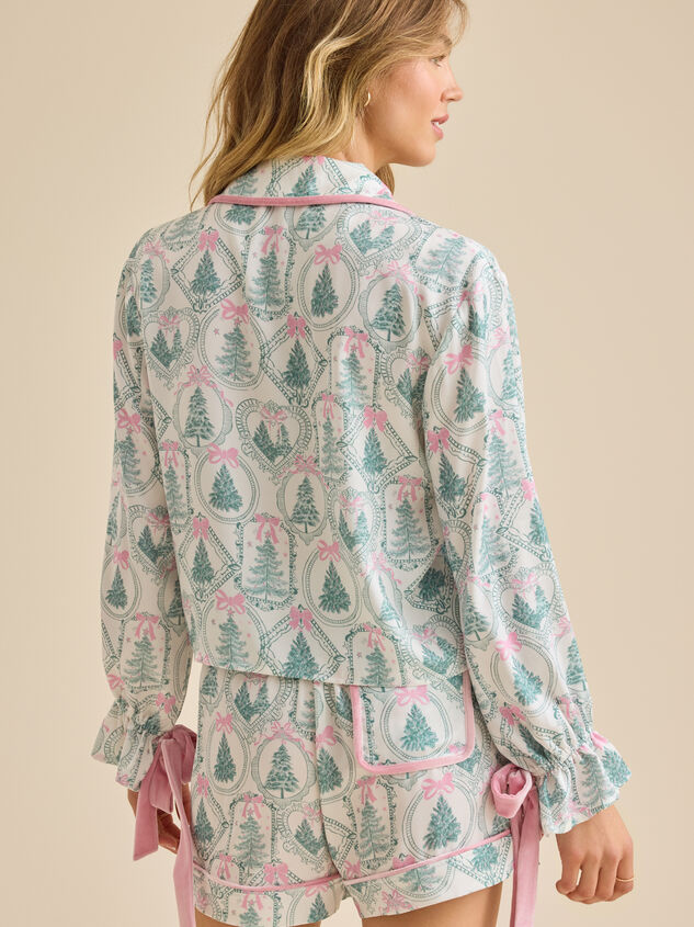 Penny Satin Christmas Sleep Top Detail 6 - TULLABEE