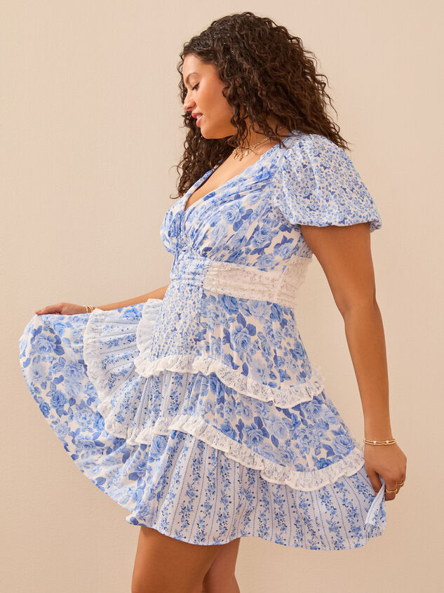 Aderny Patchwork Floral Mini Dress Detail 4 - TULLABEE