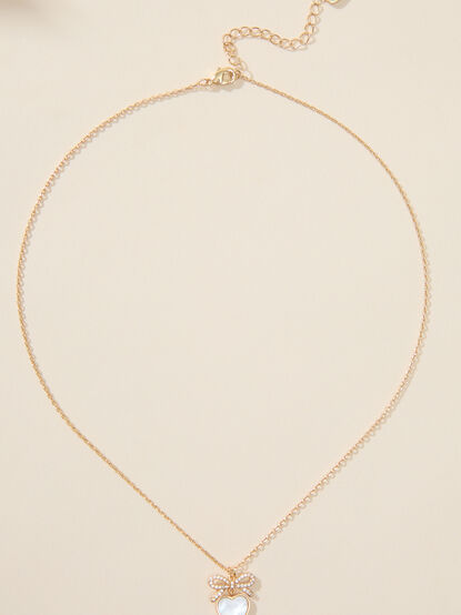 Bow Heart Charm Necklace - TULLABEE