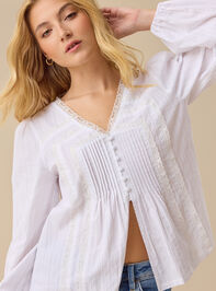 Kate Pleated Button Front Top Detail 2 - TULLABEE