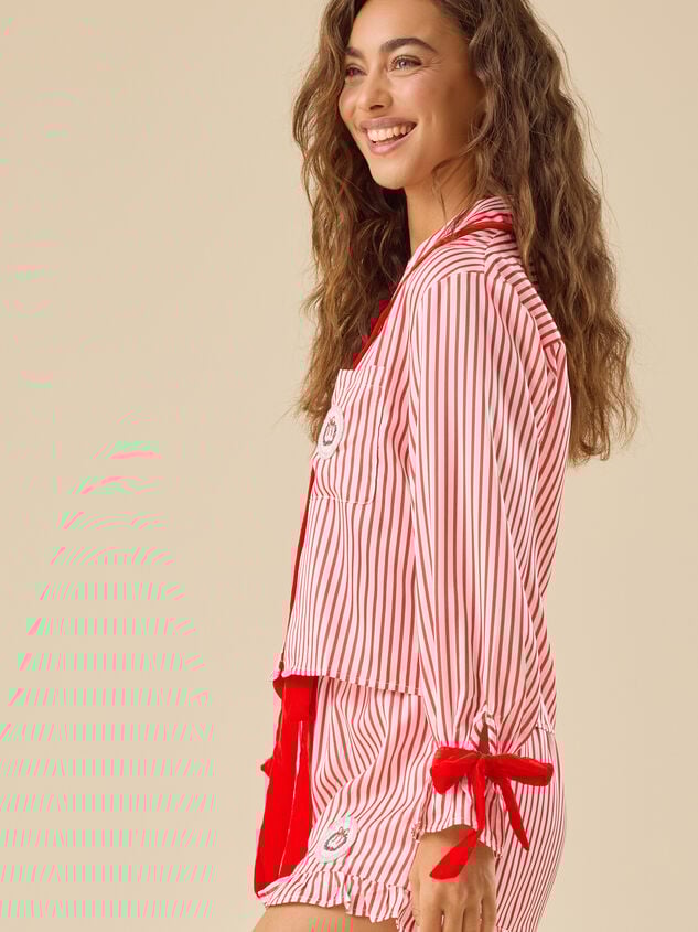 Kimber Festive Patch Satin Sleep Top Detail 3 - TULLABEE