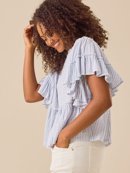 Delilah Striped Flutter Sleeve Top - TULLABEE