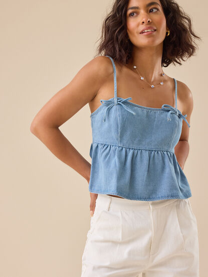 Lakin Babydoll Bow Strap Tank - TULLABEE