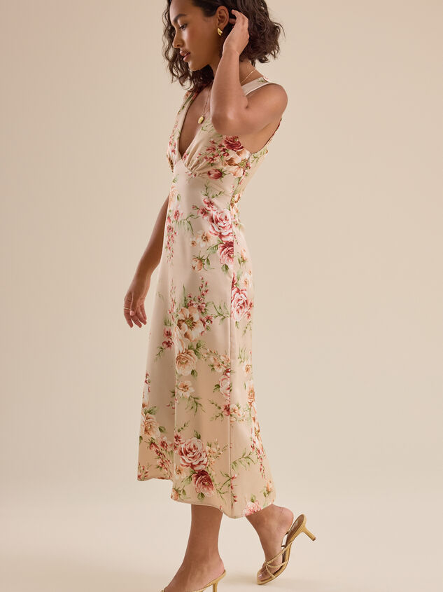 Andie Floral Satin Midi Dress Detail 4 - TULLABEE