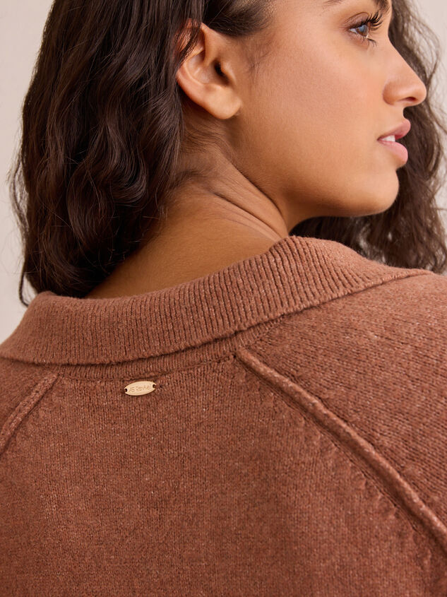 Cozy Compass Striped Collared Pullover Detail 5 - TULLABEE