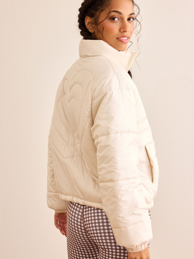 Frosted Heart Puffer Jacket Detail 4 - TULLABEE