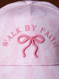 Walk By Faith Pink Camo Trucker Hat Detail 2 - TULLABEE