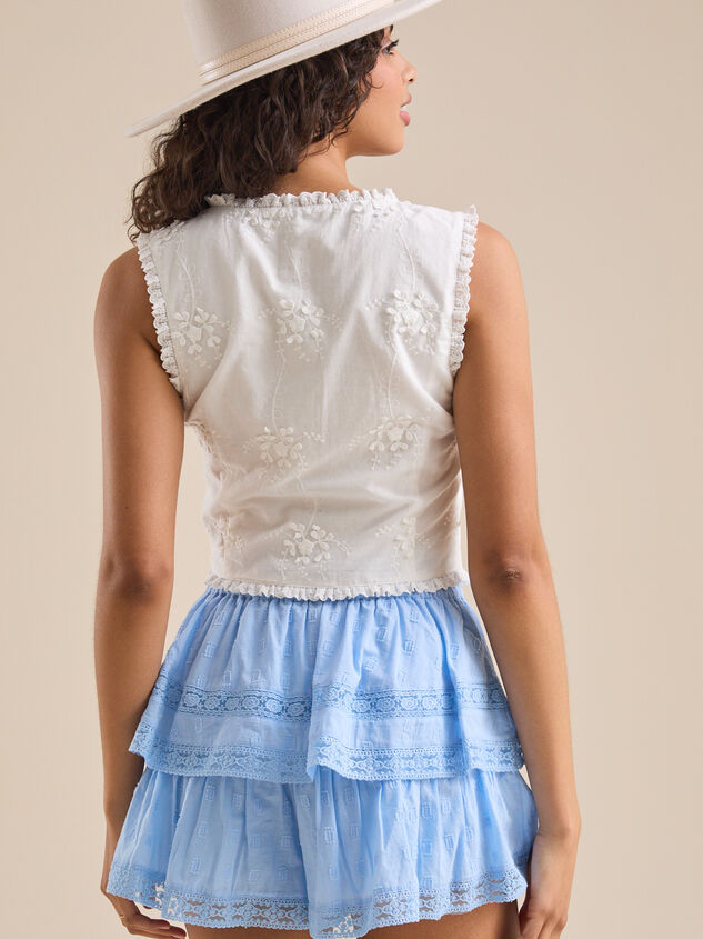 Alicia Embroidered Tie Front Woven Vest Detail 5 - TULLABEE
