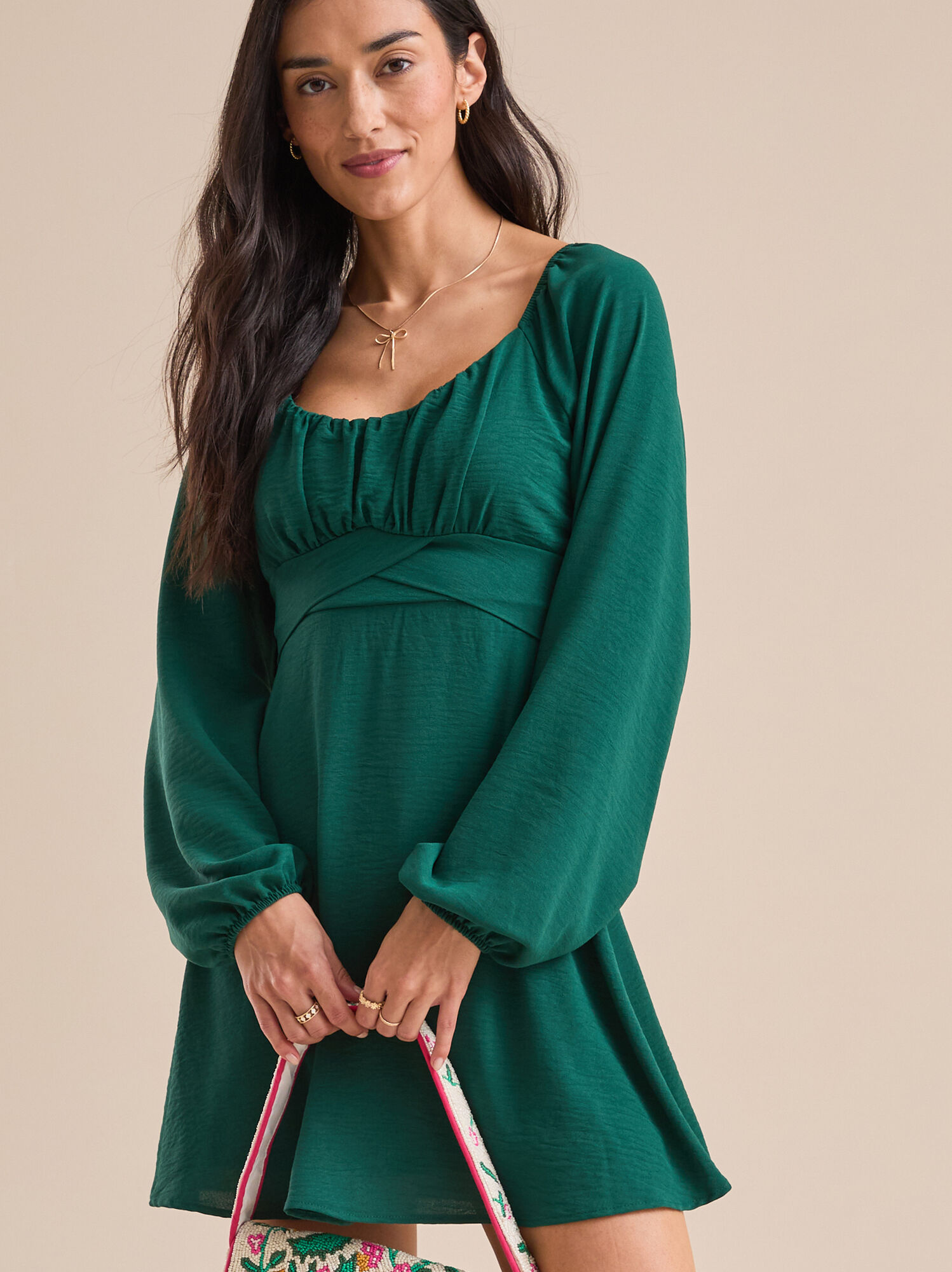 Lola Crossover Dress in Forest Green Altar d State