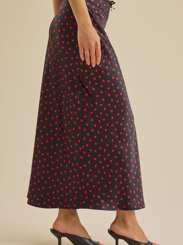 Heart Satin Midi Skirt Detail 4 - TULLABEE
