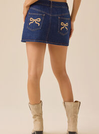 Britt Bow Denim Skirt Detail 6 - TULLABEE