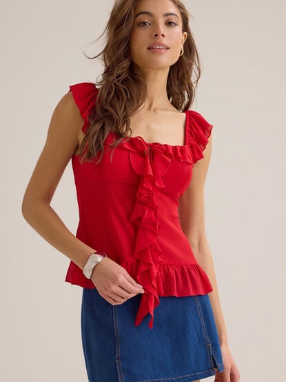 Bryna Ruffle Tie Front Tank - TULLABEE