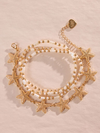Starfish Beaded Layered Bracelet Set - TULLABEE