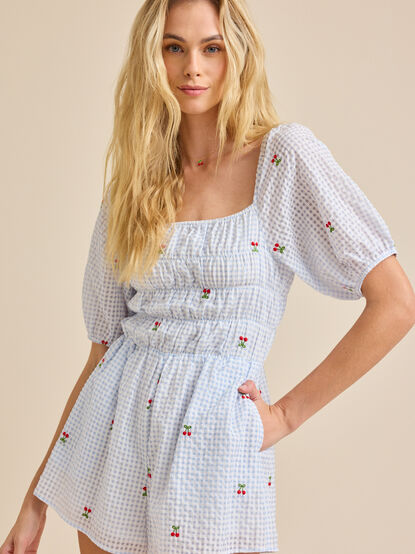 Natalia Cherry Gingham Romper - TULLABEE