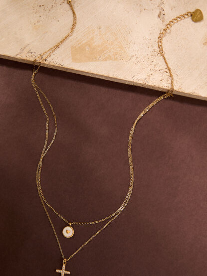 Stainless Steel Layered Cross Heart Necklace - TULLABEE