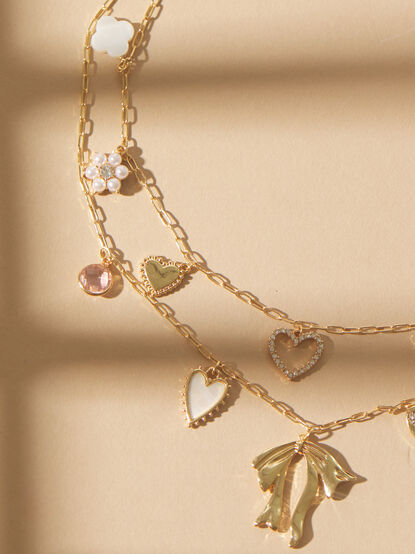 Layered Statement Bow Charm Necklace - TULLABEE