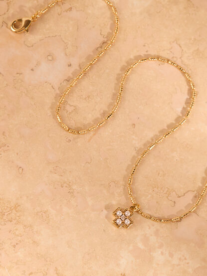 14K Gold Pearl Cross Necklace - TULLABEE