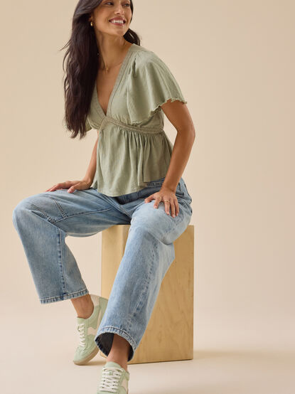 Millicent Lace Trim Peplum Top - TULLABEE