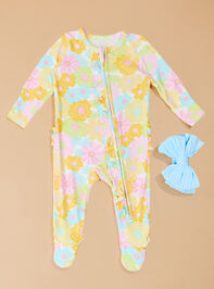 Dreamy Dahlias Footie and Headband Set Detail 2 - TULLABEE