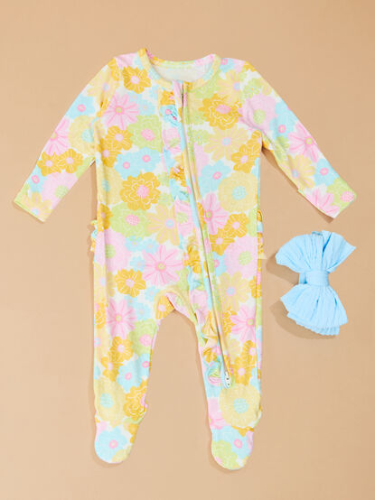 Dreamy Dahlias Footie and Headband Set - TULLABEE