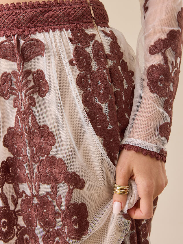 Arissa Floral Embroidered Maxi Skirt Detail 2 - TULLABEE