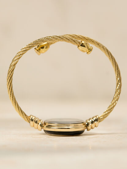 Black Enamel Twisted Cuff Round Face Watch - TULLABEE