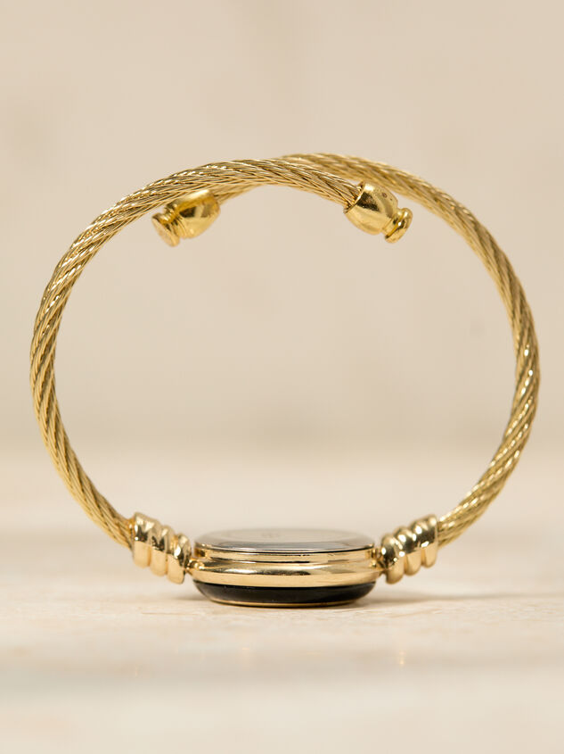 Black Enamel Twisted Cuff Round Face Watch Detail 2 - TULLABEE