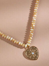 Mother of Pearl Beaded Heart Necklace - TULLABEE