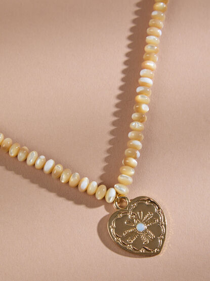 Mother of Pearl Beaded Heart Necklace - TULLABEE
