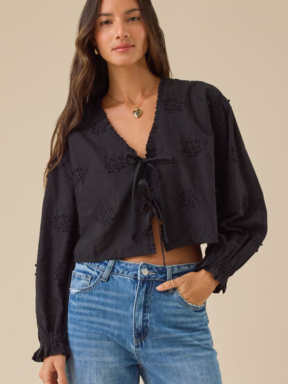 Zara Embroidered Tie Front Top - TULLABEE