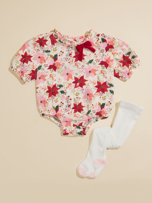 Poinsettia Bubble and Tights Set by MudPie Detail 2 - TULLABEE