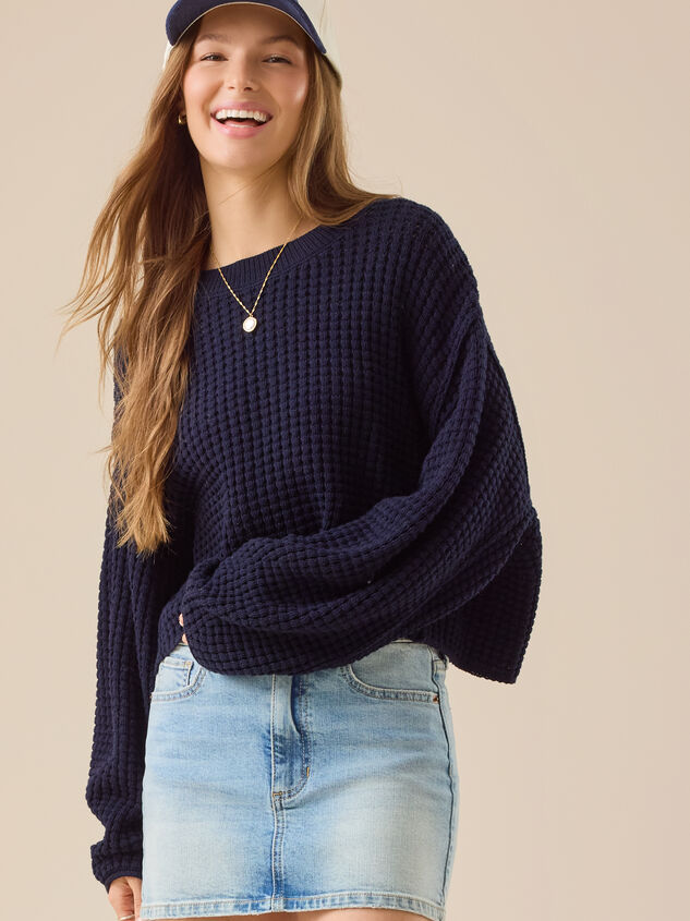 Makayla Waffle Cropped Sweater - TULLABEE