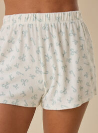 Candy Cane Bow Lounge Shorts Detail 3 - TULLABEE
