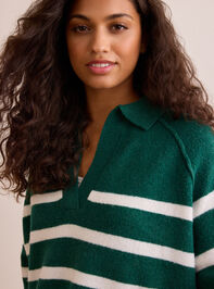Cozy Compass Striped Collared Pullover Detail 3 - TULLABEE