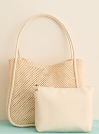 Woven Straw Tote Bag and Pouch Set Detail 2 - TULLABEE