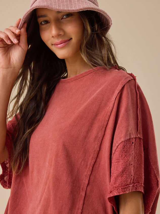 Zelda Embroidered Oversized Tee Detail 4 - TULLABEE