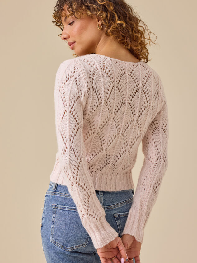 Ava Pearl Button Pointelle Cardigan Detail 4 - TULLABEE