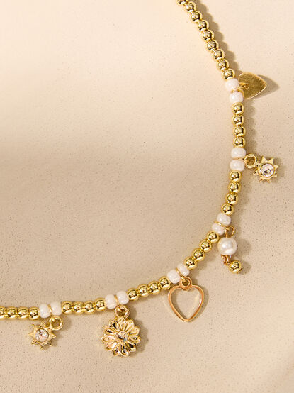 Gold Bead Dainty Charm Necklace - TULLABEE