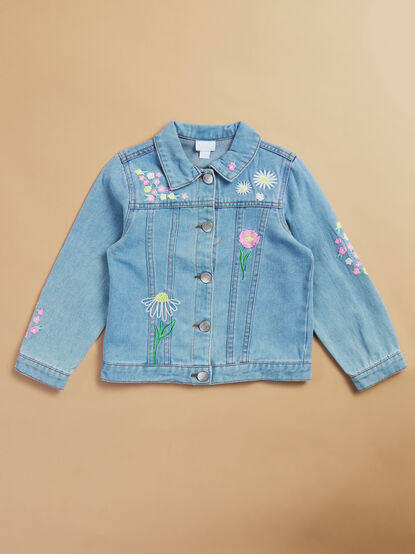 Evie Floral Embroidered Denim Jacket - TULLABEE