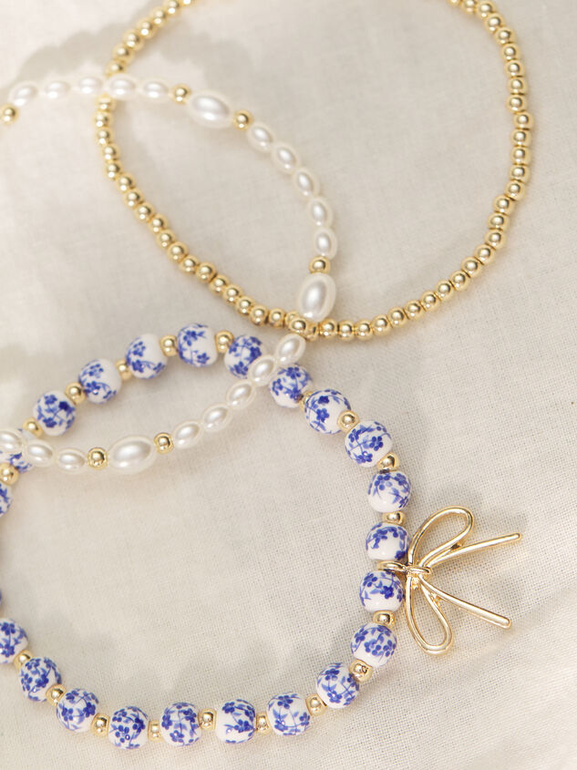 Painted Beads and Bow Bracelet Set - TULLABEE