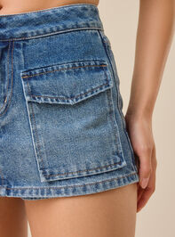 Fallon Denim Mini Skort Detail 2 - TULLABEE
