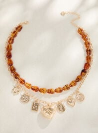 Layered Beaded Charm Dangles Statement Necklace Detail 2 - TULLABEE