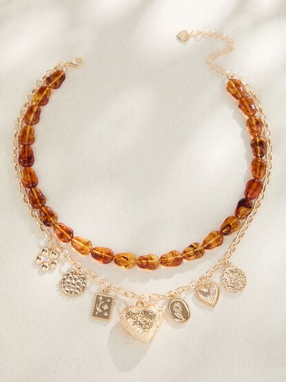 Layered Beaded Charm Dangles Statement Necklace - TULLABEE