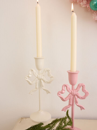 White Bow Candle Taper Holder - TULLABEE