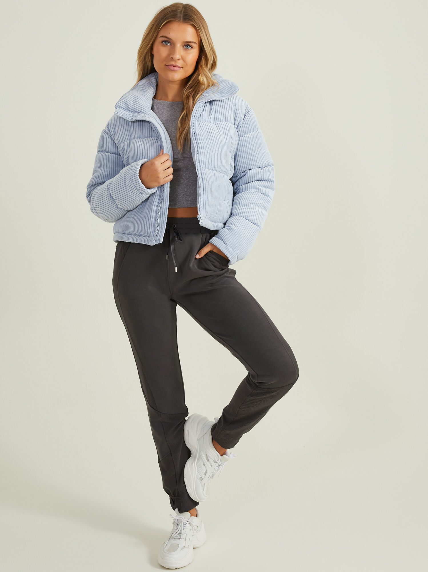 Blue corduroy deals puffer jacket